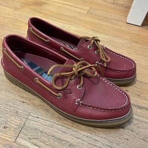 Women’s Red Leather Boat Shoes